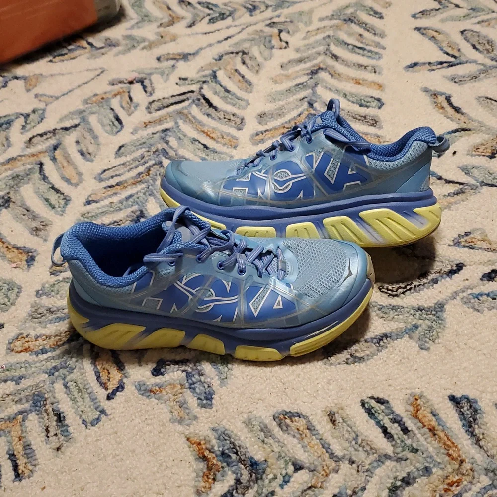 Hoka One One Blue Yellow Running Shoes | Size 7.5 - Picture 3 of 8